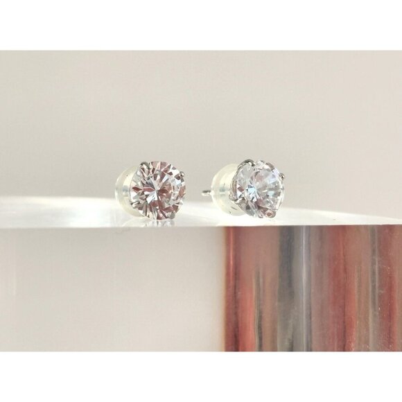 Sterling Silver Vintage Round Cut Solitaire Minimalist Stud Earrings - Picture 7 of 8